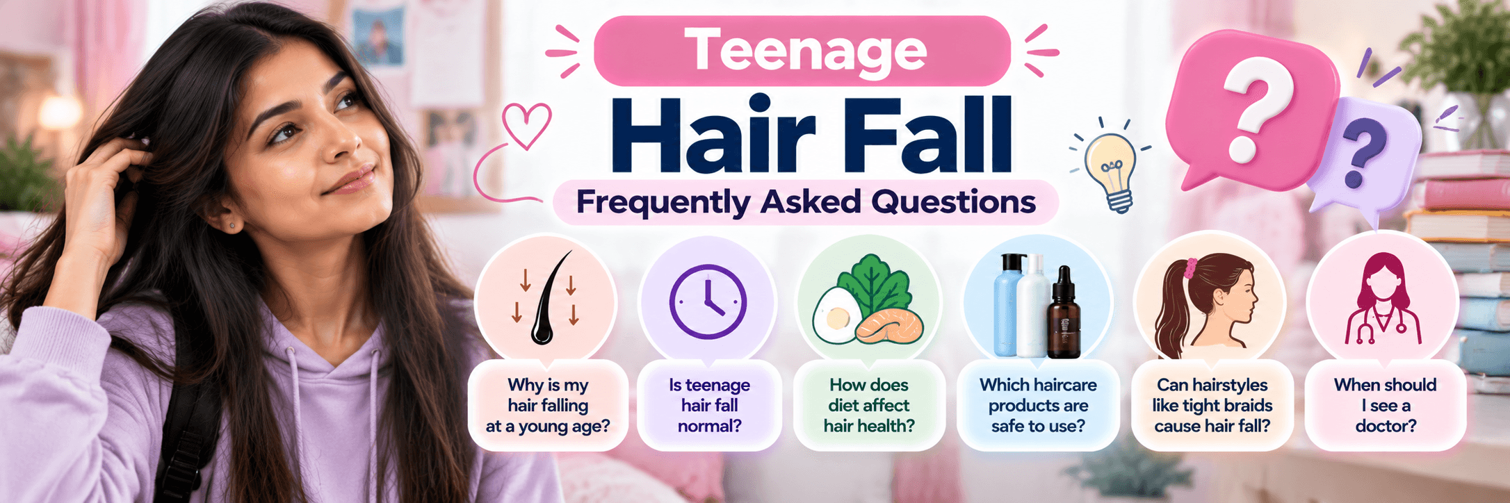 Teenage hair fall frequently asked questions about causes, normal shedding, diet, safe products, tight hairstyles and when to see a doctor