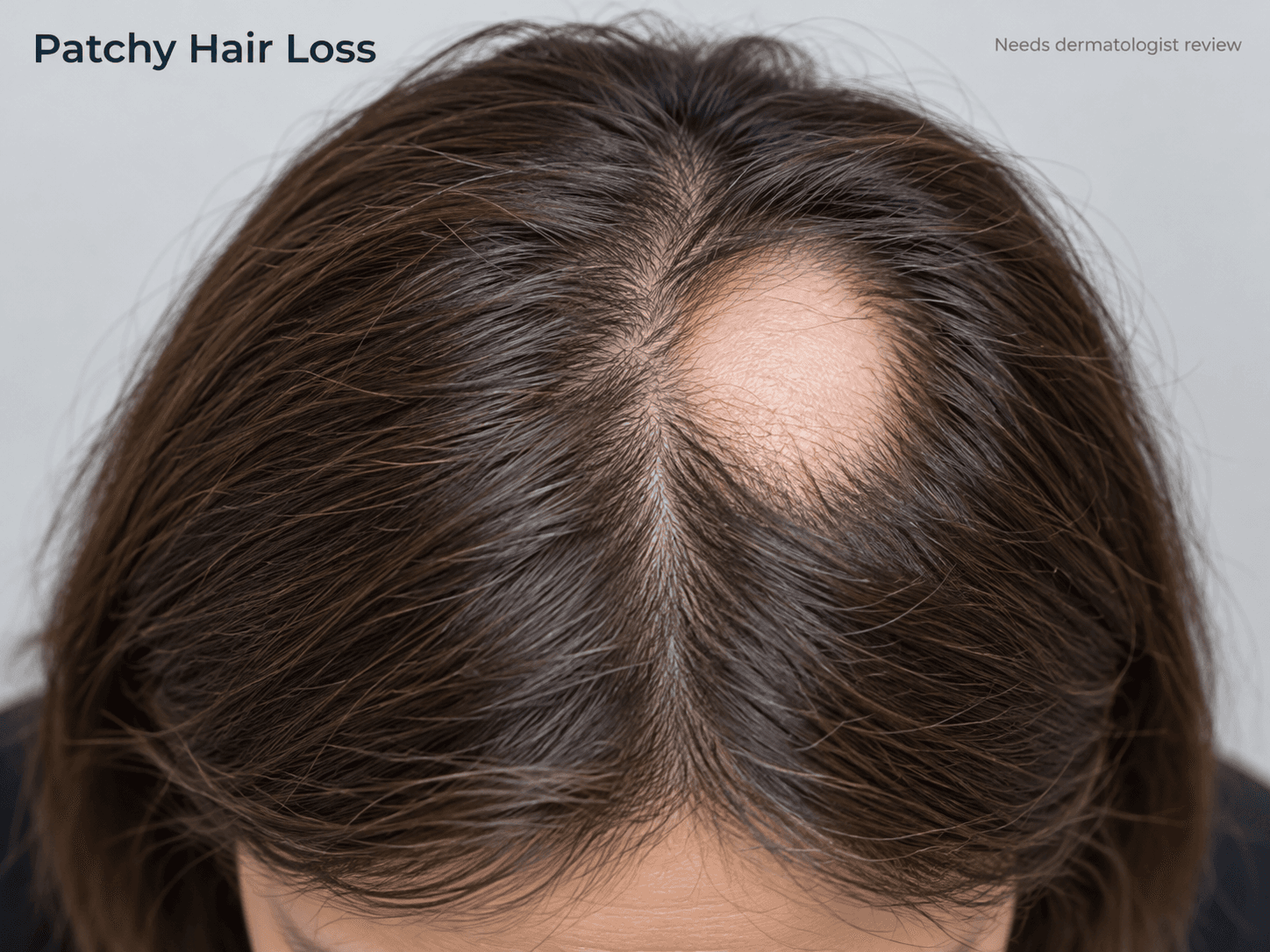 Bald Patches on Scalp: Causes, Warning Signs & Doctor Guidance — Hairsncares Round smooth bald patch on the scalp showing patchy hair loss that needs dermatologist review