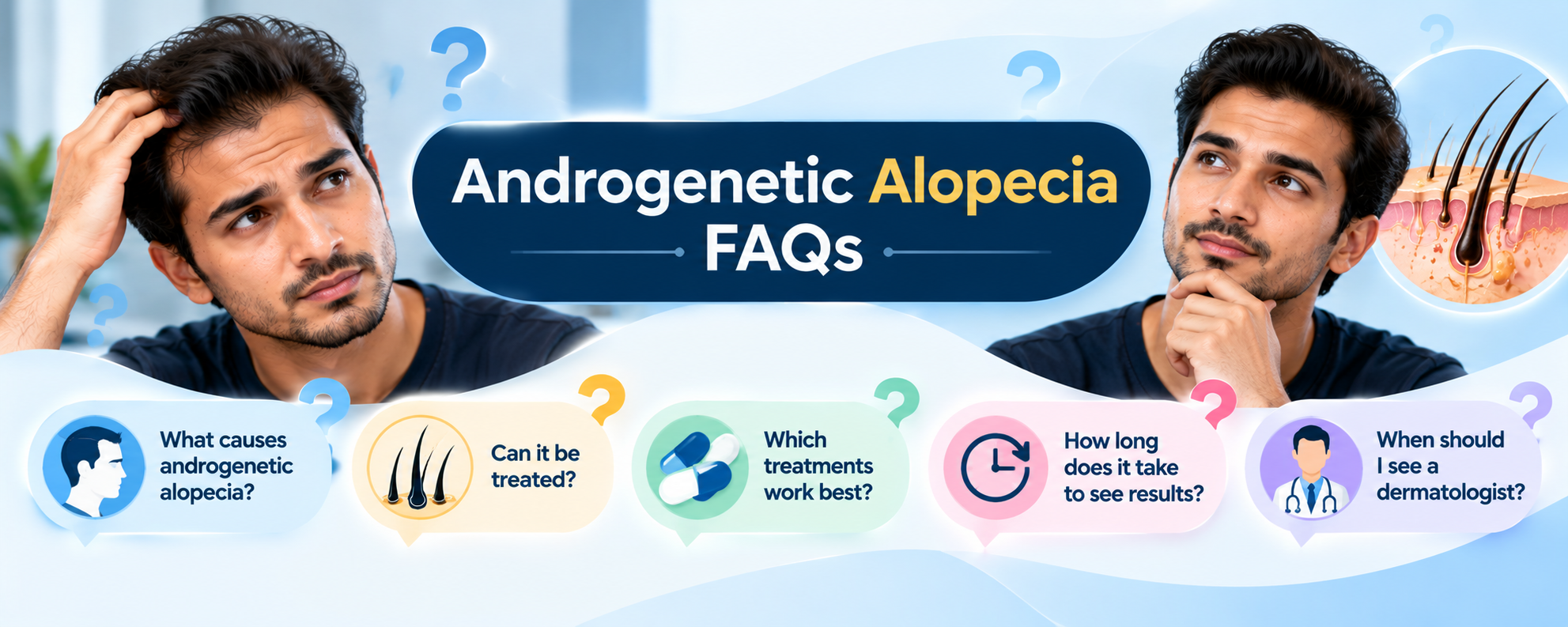 Frequently asked questions about androgenetic alopecia treatment, causes and results in India