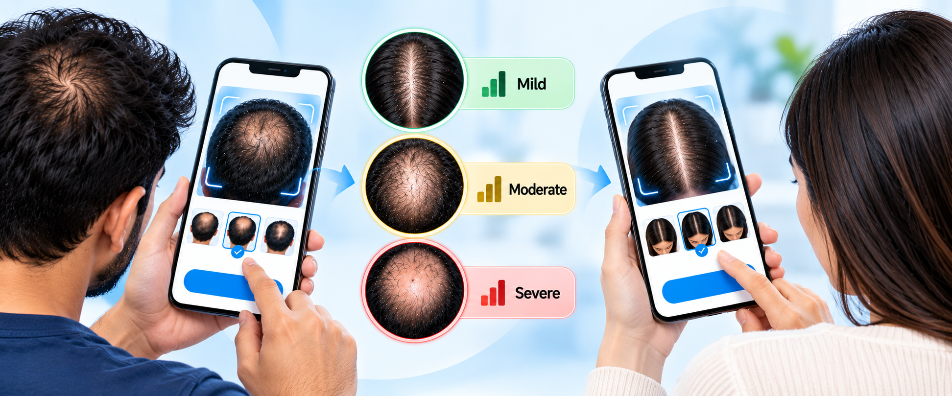 Pattern hair loss checker self-assessment on a smartphone