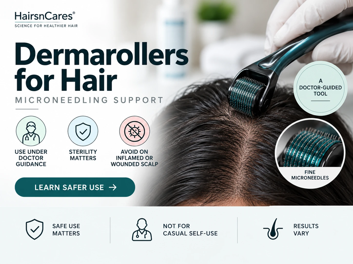 Dermaroller for hair microneedling with doctor guidance sterility and scalp safety precautions