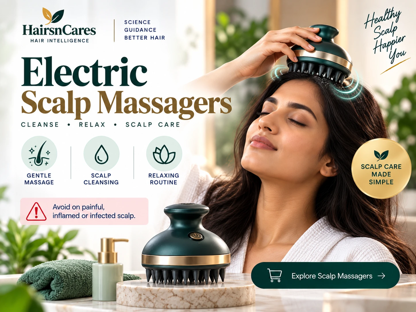 Electric scalp massager for scalp comfort relaxation and wash-day support