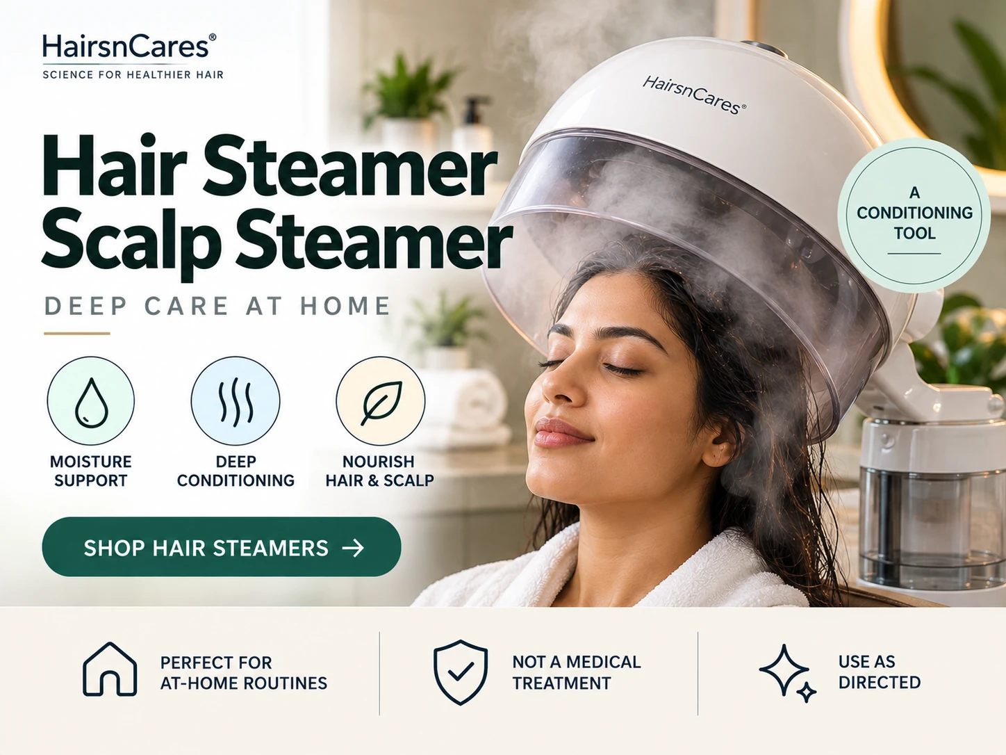 Hair steamer and scalp steamer for moisture rituals and deep conditioning support