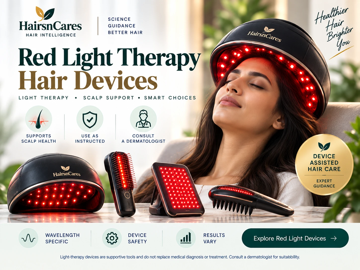 Red light therapy hair device for targeted light-based scalp support