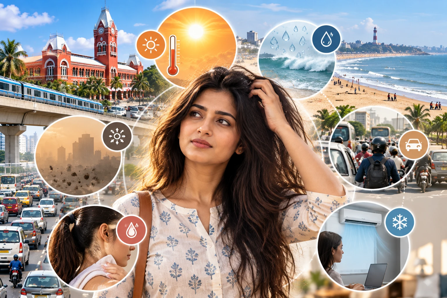 Chennai climate, commute and lifestyle factors that may affect scalp and hair health.