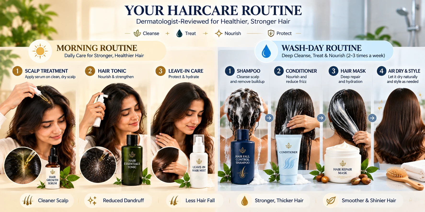 Routine steps — morning & wash-day visual