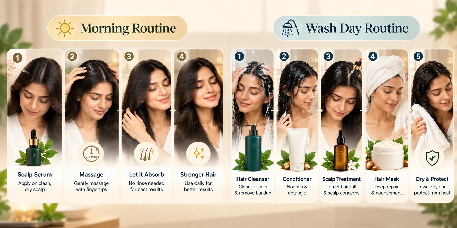 Routine steps — morning & wash-day visual