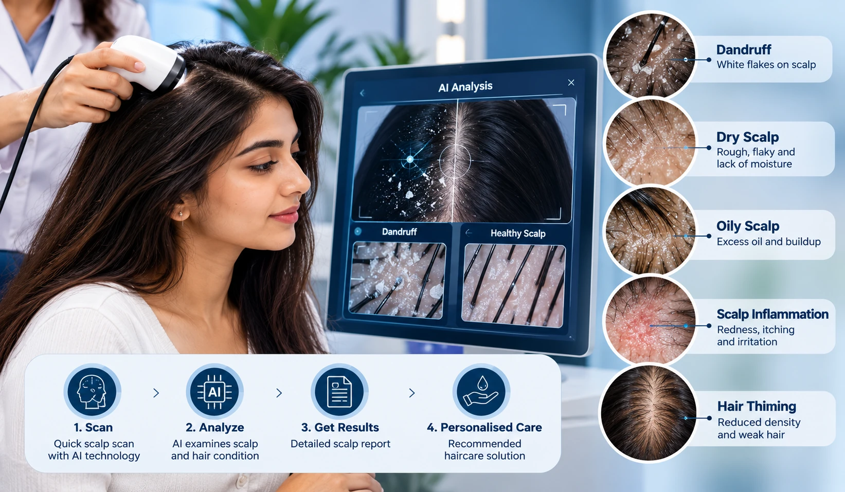 AI Scalp Test scalp analysis preview distinguishing dandruff from dry scalp