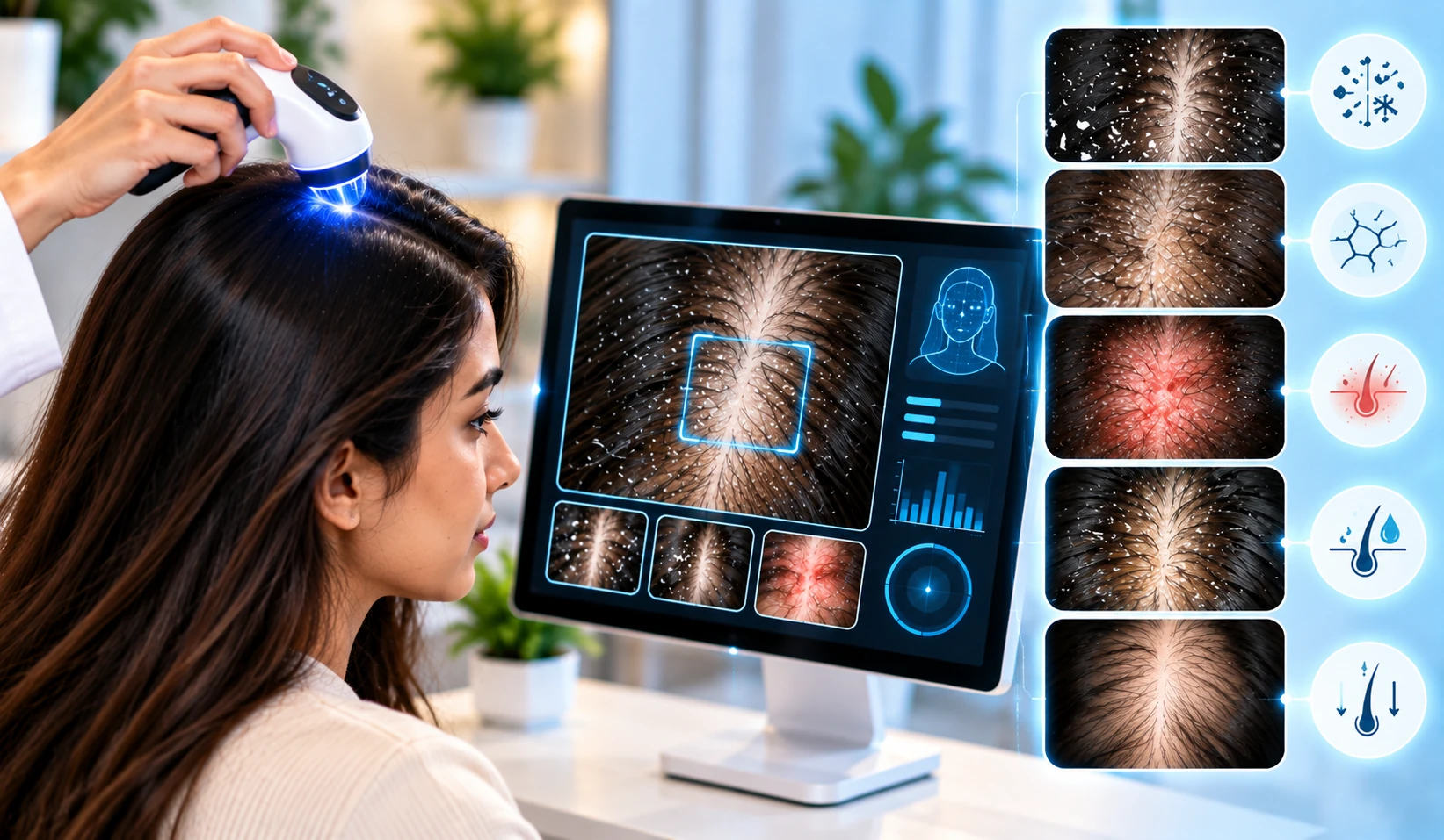 AI Scalp Test scalp analysis preview distinguishing dandruff from dry scalp