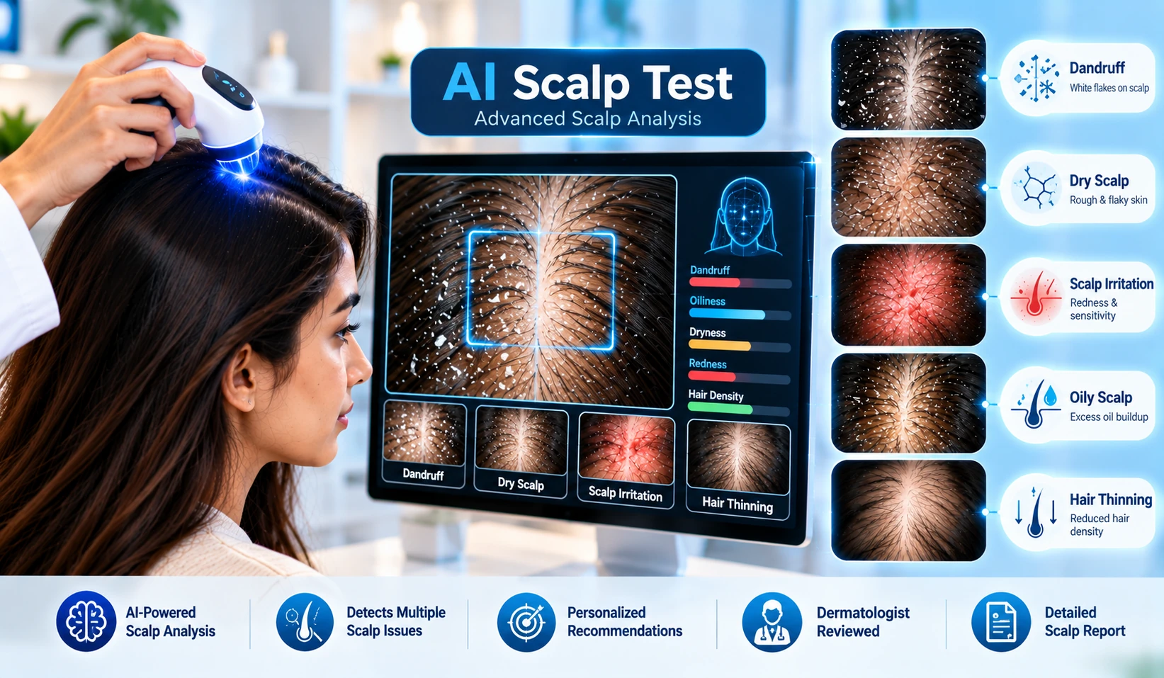 AI Scalp Test scalp analysis preview distinguishing dandruff from dry scalp