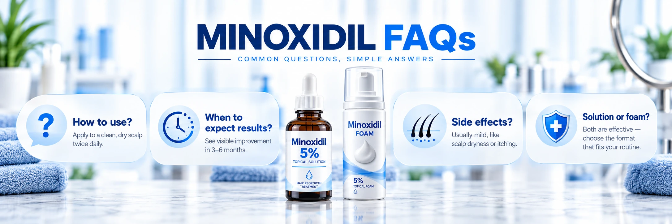 Minoxidil related comparisons including 5% vs 10%, solution vs foam, and progress tracking