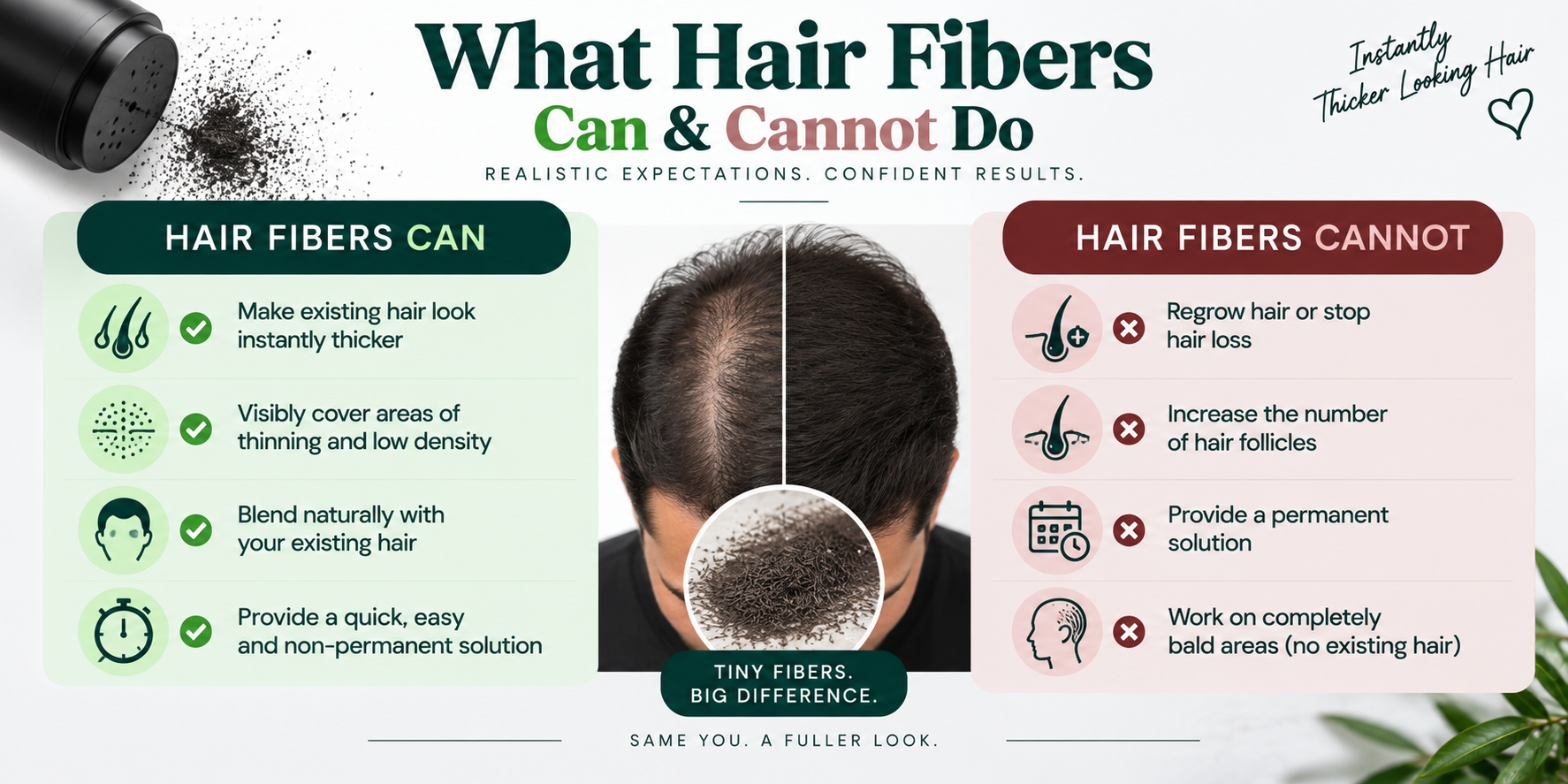 What Hair Fibers Can & Cannot Do What hair fibers can and cannot do for thinning and low-density hair.