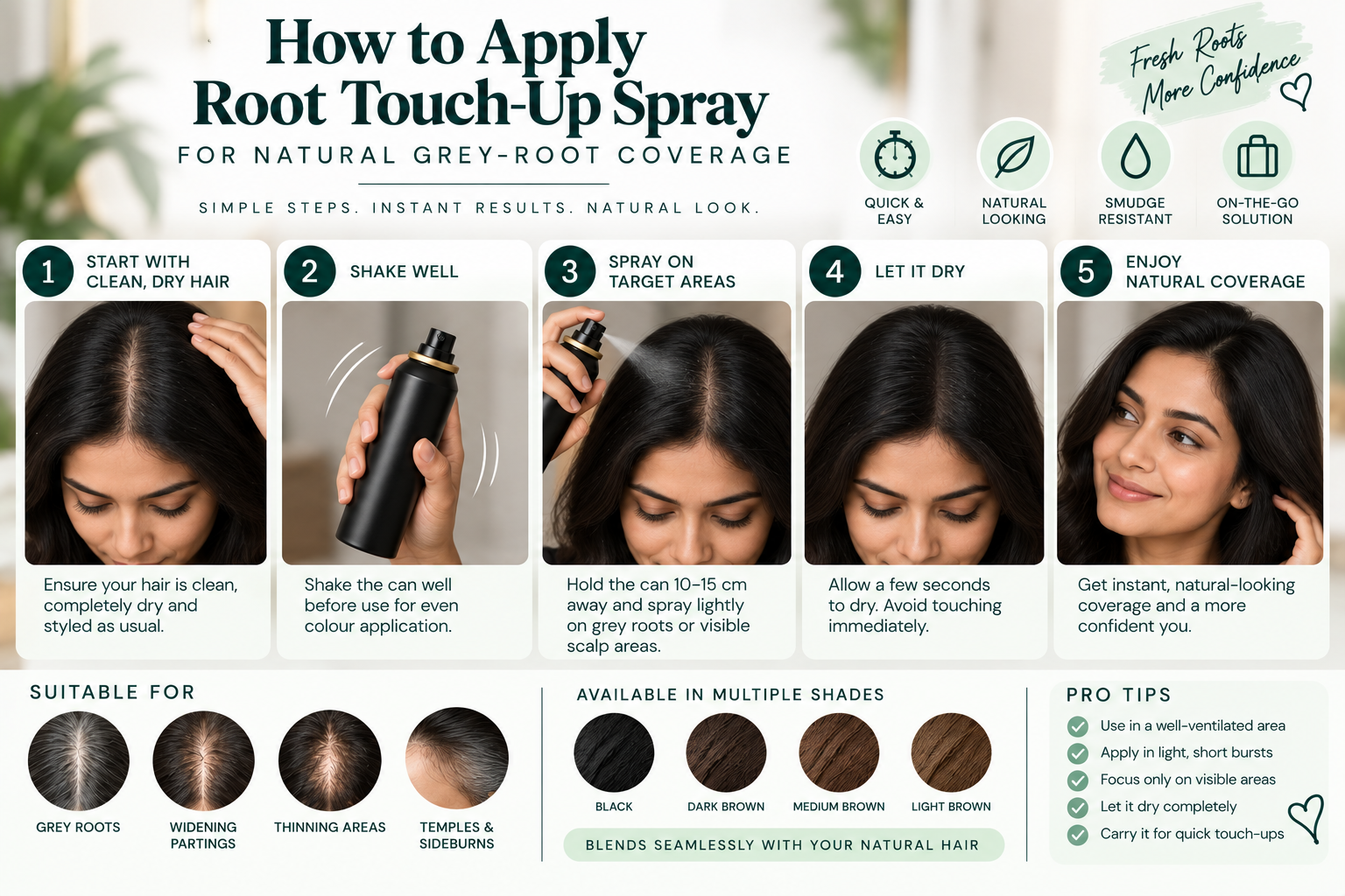 How to apply root touch-up spray for natural grey-root coverage.