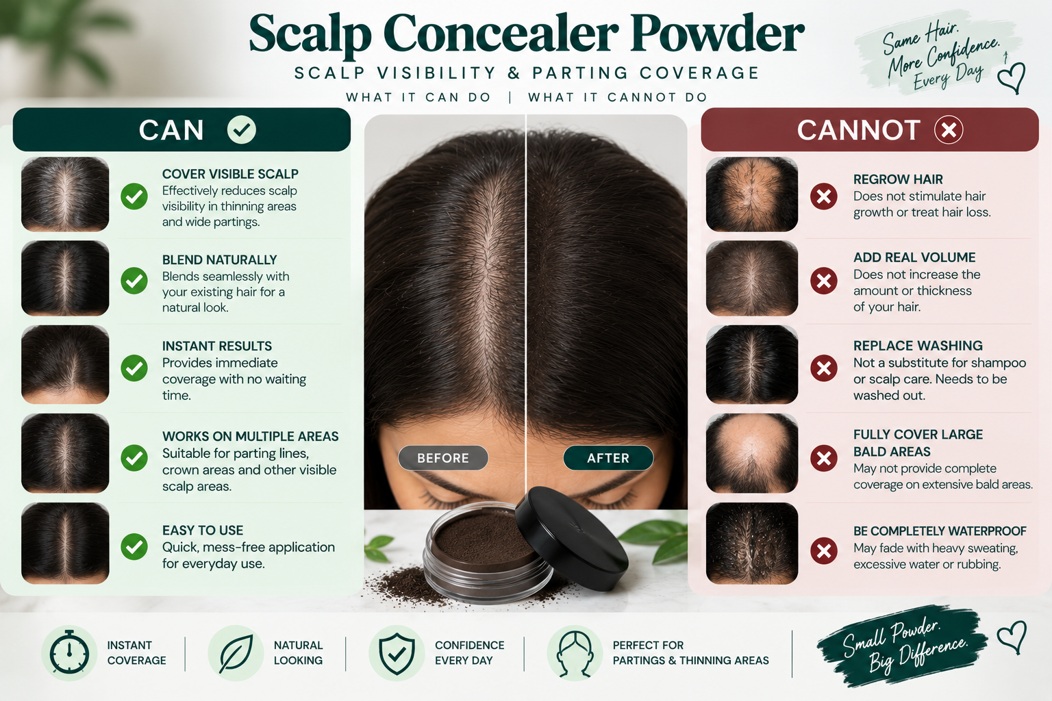 Scalp Concealer Powder Coverage Guide Scalp concealer powder scalp visibility and parting coverage can and cannot do for thinning hair.