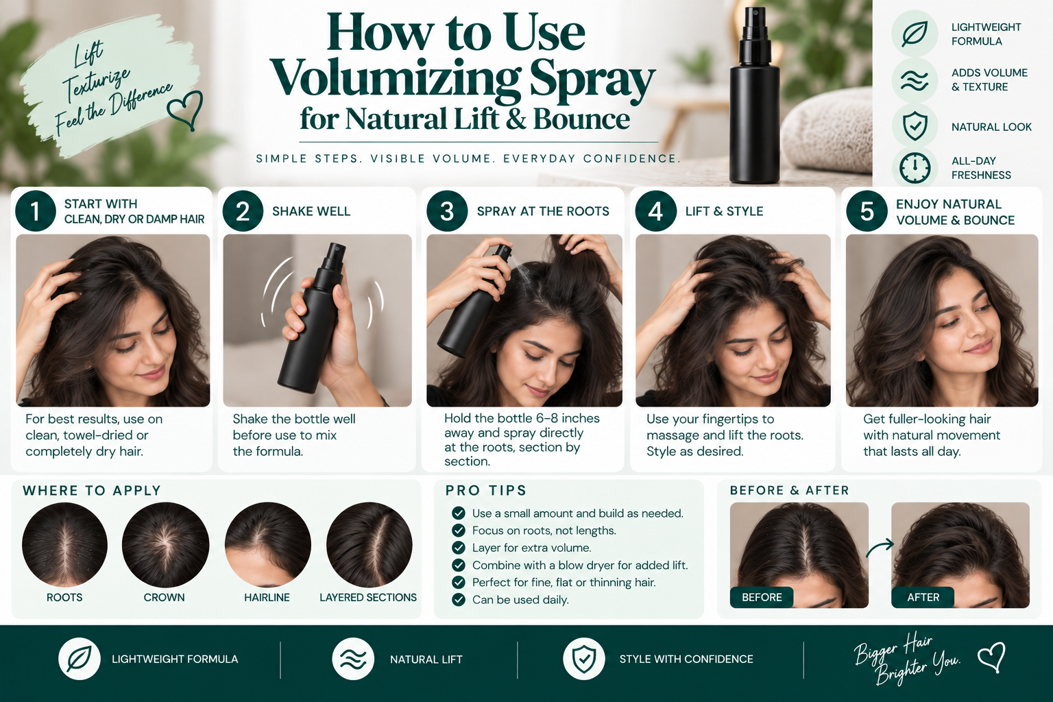 How to use volumizing spray for natural lift, root volume, texture, and bounce.