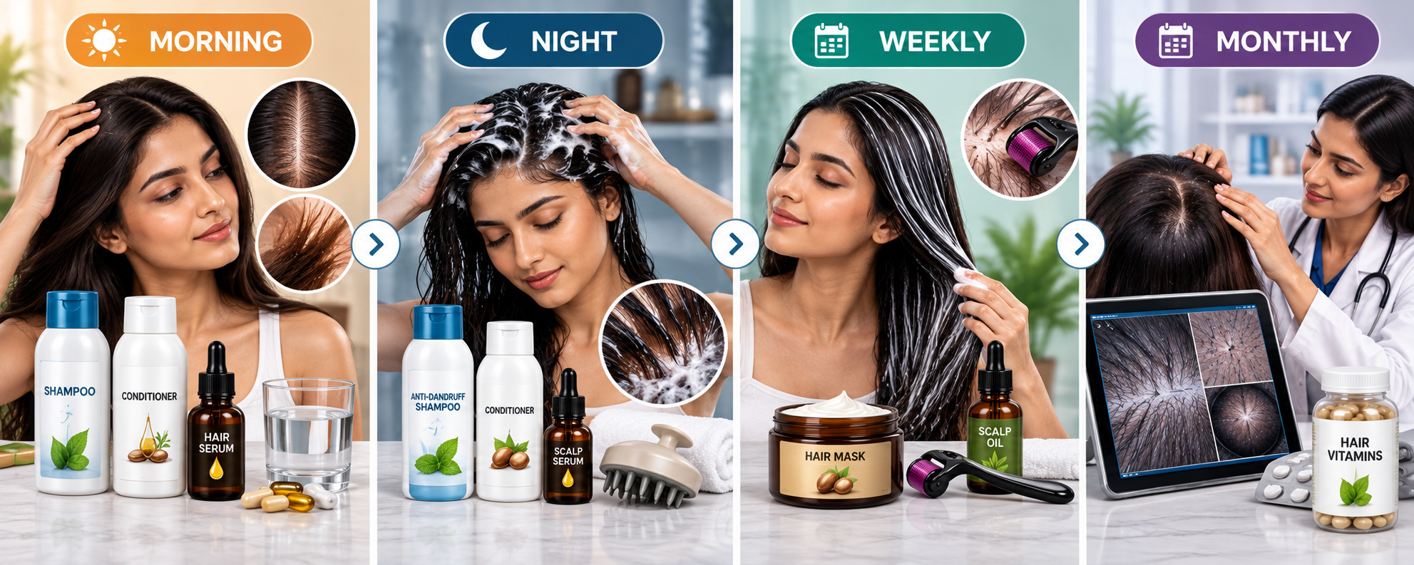 Routines for breakage and shedding: morning, night, weekly, monthly steps