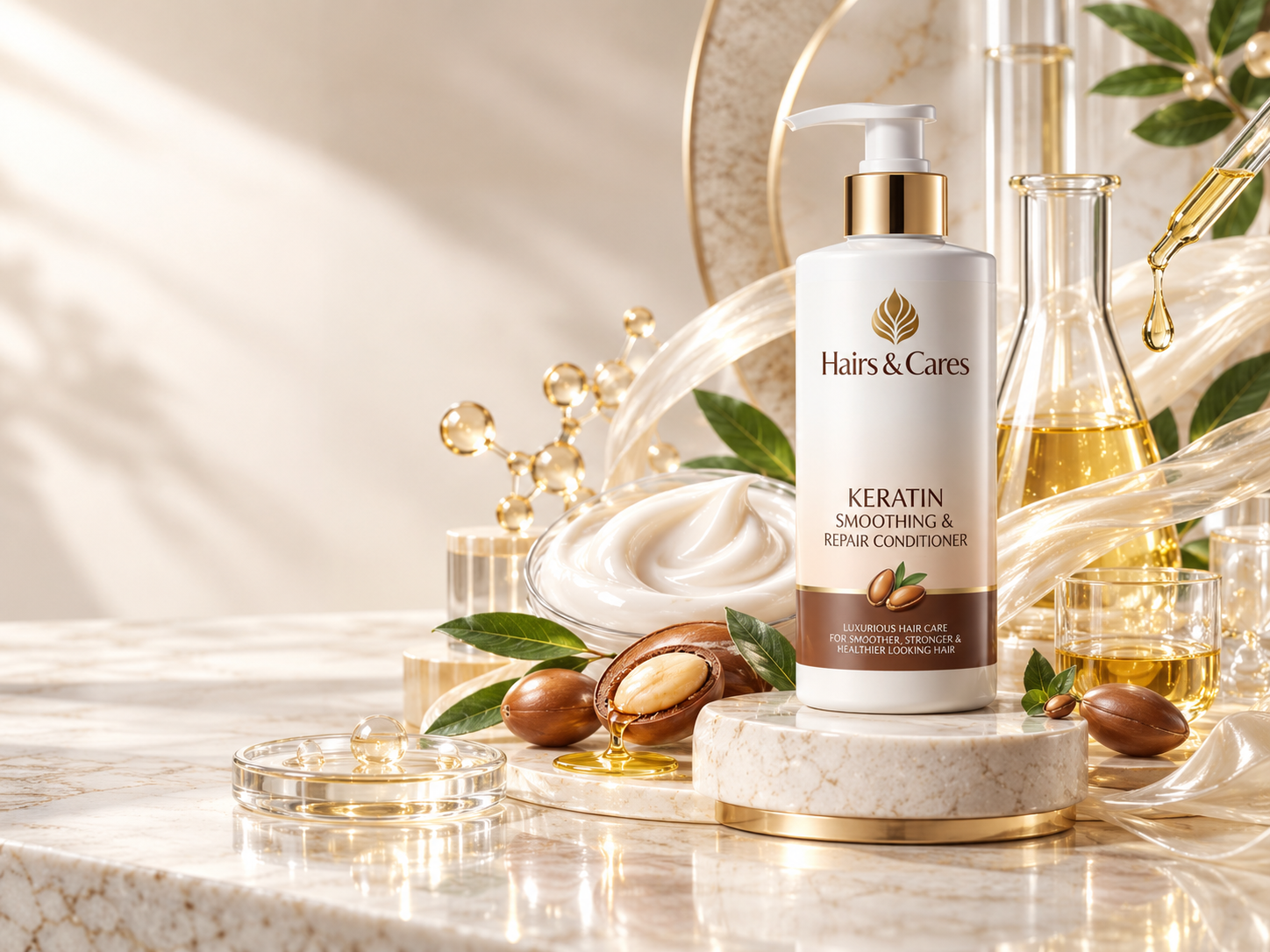 Argan oil, hydrolyzed keratin and Pro-Vitamin B5 ingredients for hair repair conditioner