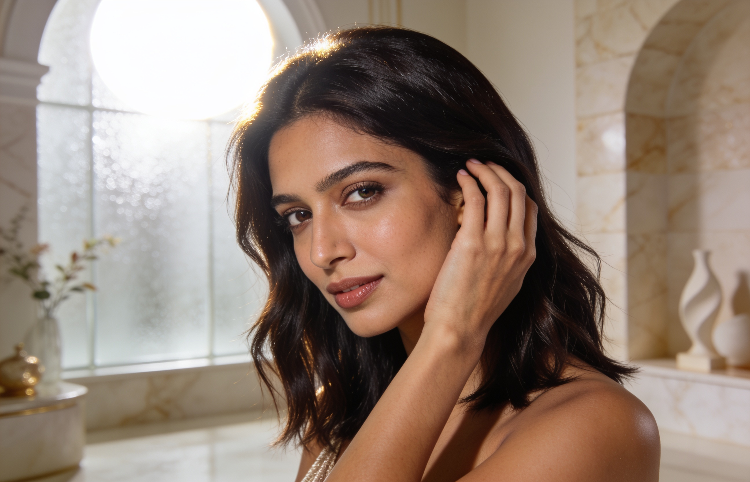South Asian woman with smooth healthy hair after keratin smoothing conditioner care