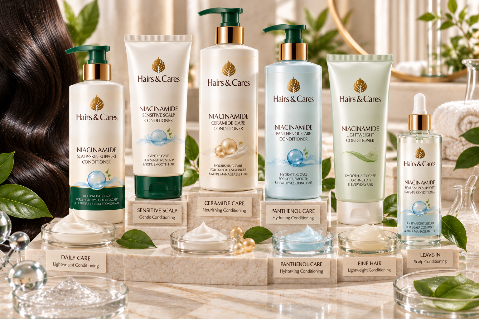 Unbranded lightweight niacinamide conditioner and scalp-care product formats
