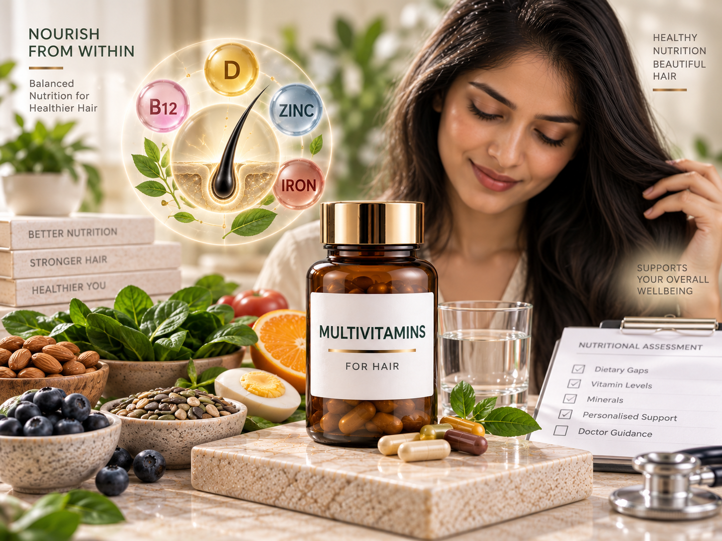 Multivitamins for nutritional gaps and supportive hair health routines