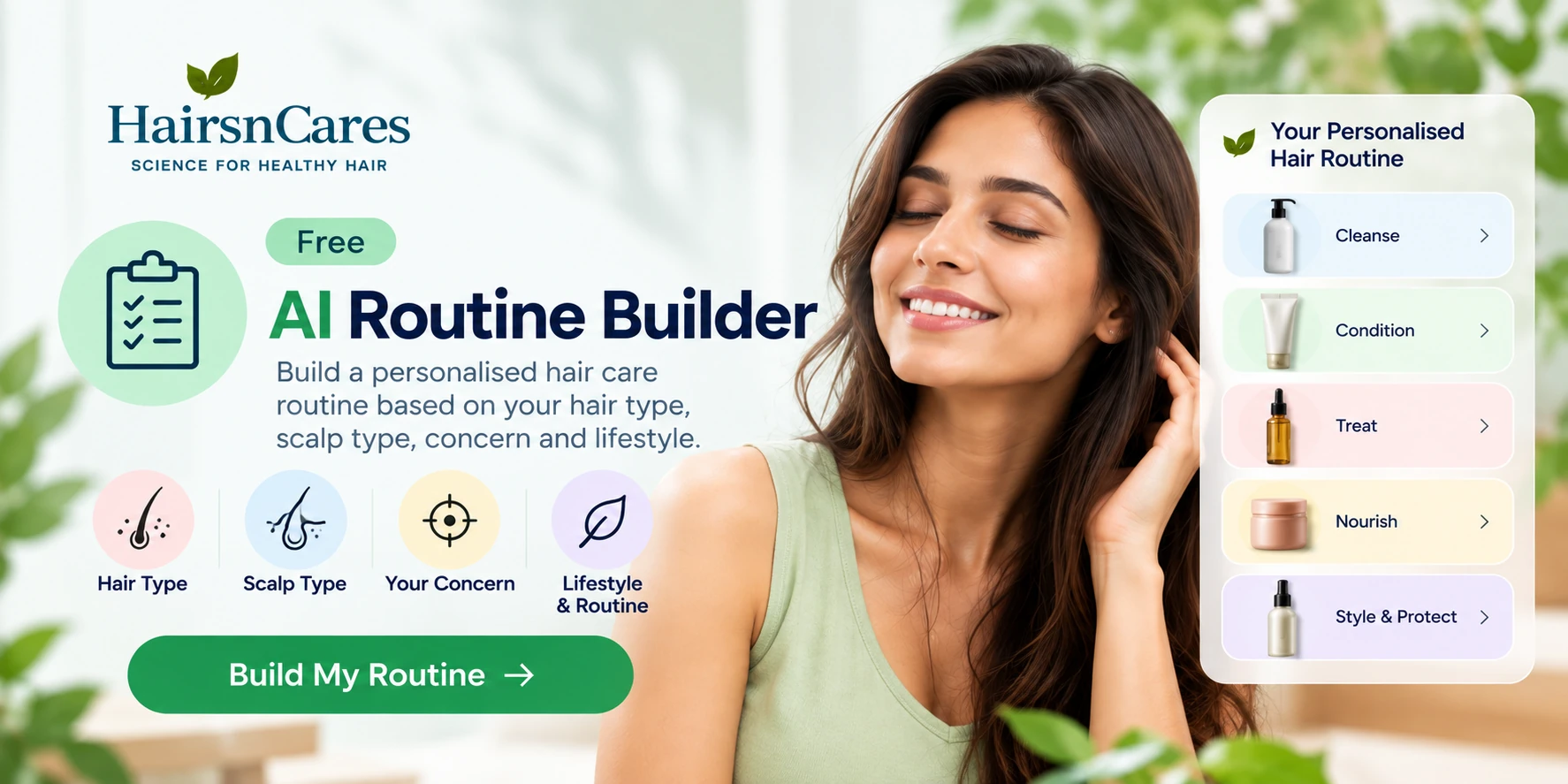 AI Hair Routine Builder for personalised hair care based on hair type scalp type concerns and lifestyle