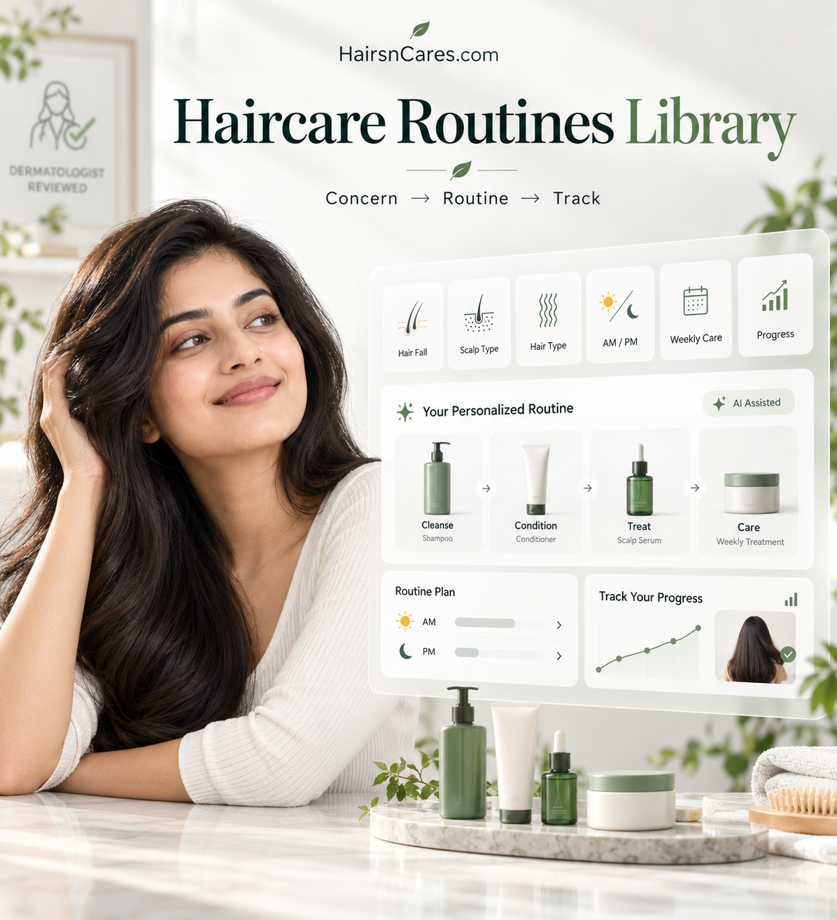 HairsnCares routine diagnosis map matching hair and scalp symptoms to the right haircare routine