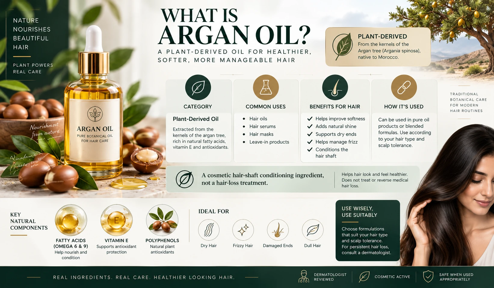Argan Oil for Hair — Ingredient Overview, Benefits & Uses Argan Oil ingredient overview for haircare, dermatologist-reviewed