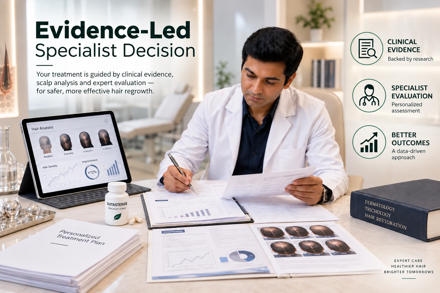 Dutasteride Hair Loss Evidence: Specialist-Guided Use Evidence level snapshot for Dutasteride in specialist-guided male pattern hair loss treatment