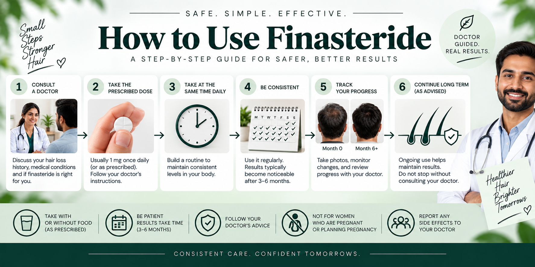 How to Use Finasteride — Illustrated Steps Illustrated step-by-step guide showing how to use finasteride safely and consistently as prescribed.