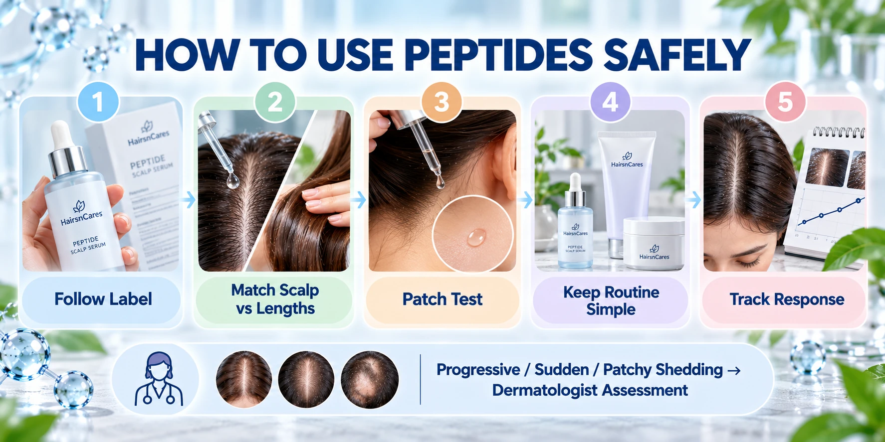 How to Use Peptide Products Safely How to use peptide hair and scalp products safely with label directions patch testing and simple routine guidance