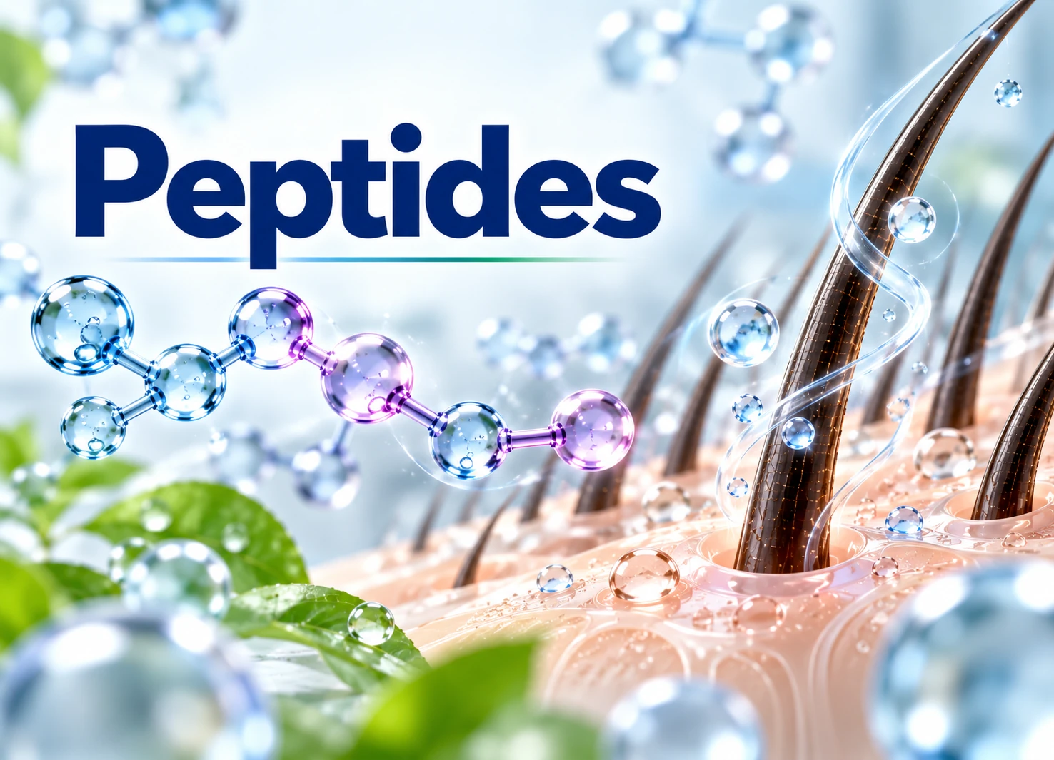Peptides in Haircare – Ingredient Overview Peptides ingredient overview showing short amino-acid chains used for cosmetic scalp support and hair-fibre care