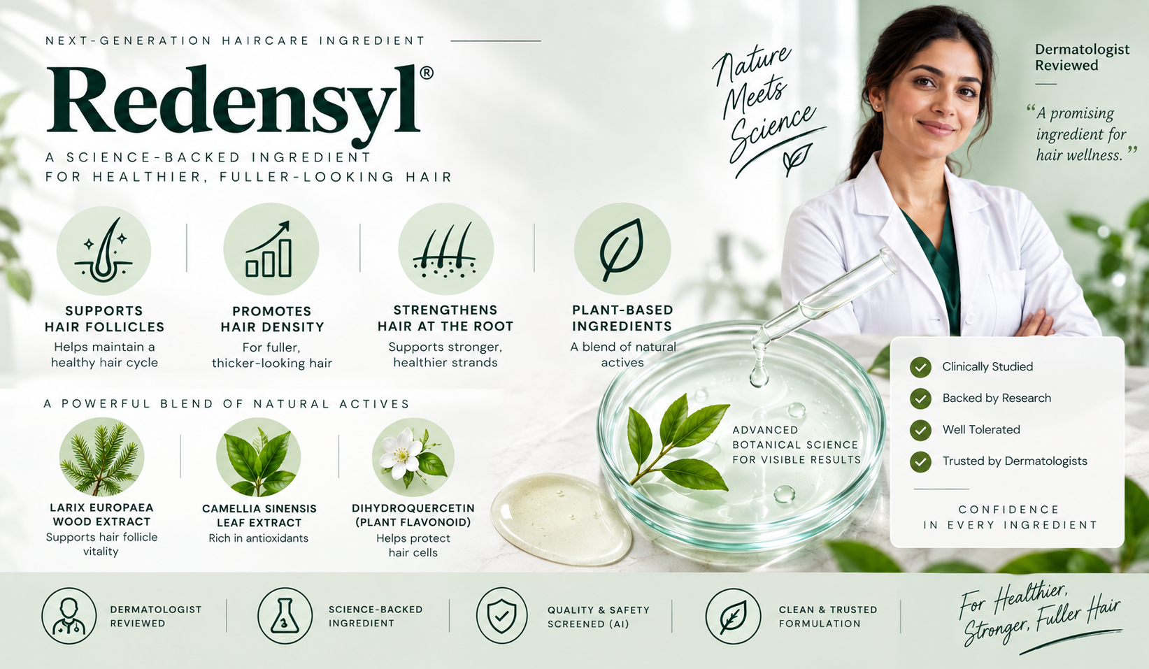 Redensyl — Ingredient Overview for Haircare Redensyl ingredient overview for haircare with dermatologist-reviewed botanical and science-based visuals.