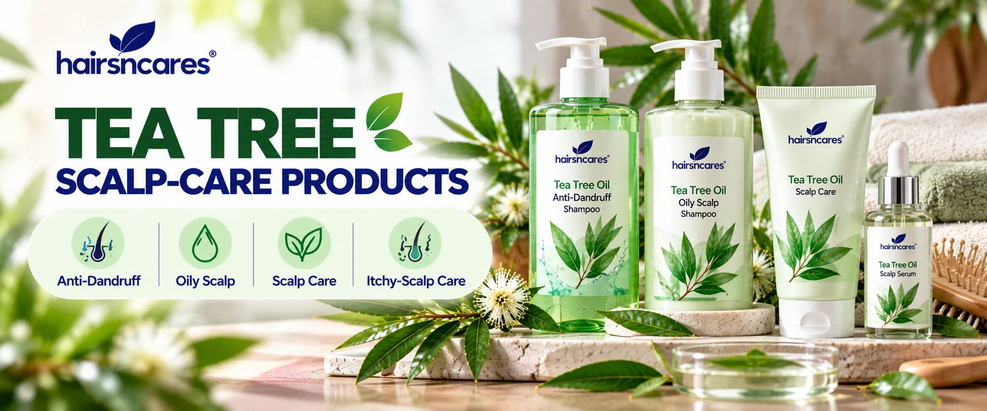 HairsnCares Tea Tree Oil related scalp-care product categories including anti-dandruff and oily-scalp products