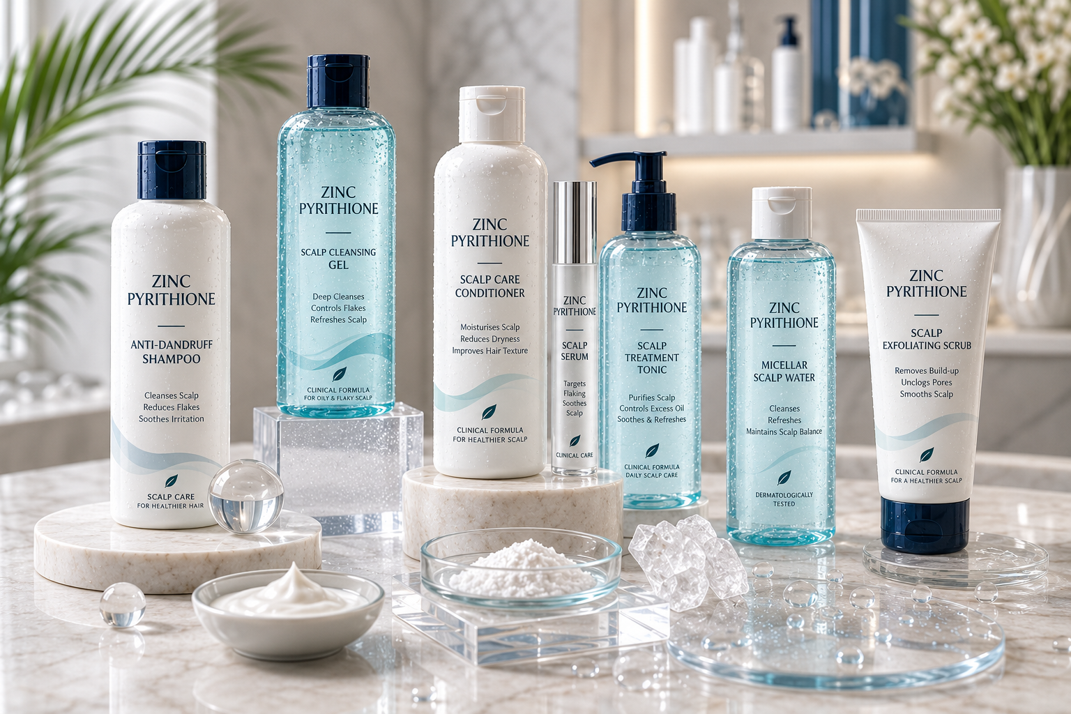 Unbranded Zinc Pyrithione anti-dandruff shampoo and complementary scalp-care formats