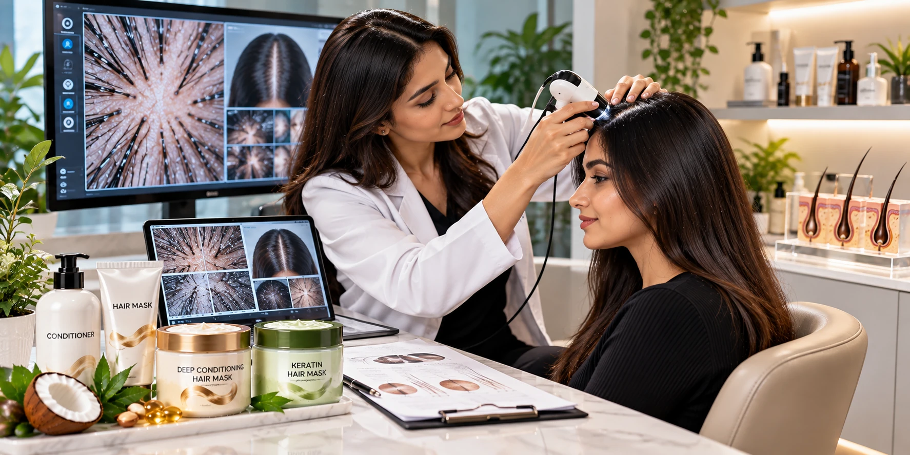 A calm expert-led haircare consultation and hair and scalp assessment environment