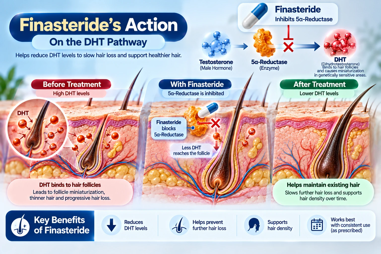 Finasteride's action on the DHT pathway, illustrated for patient education