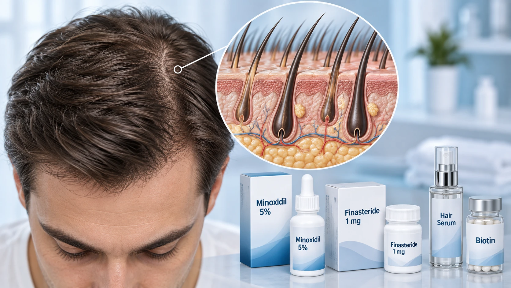 Medical hair-loss treatment preservation concept, illustrated for patient education