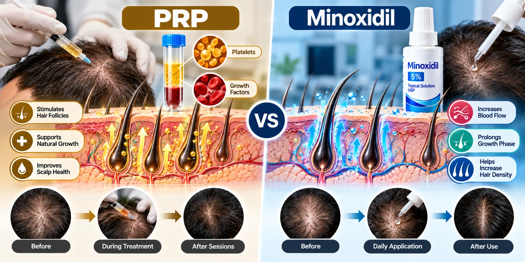 Scientific comparison of PRP scalp treatment and minoxidil therapy for dermatologist-guided hair-loss care