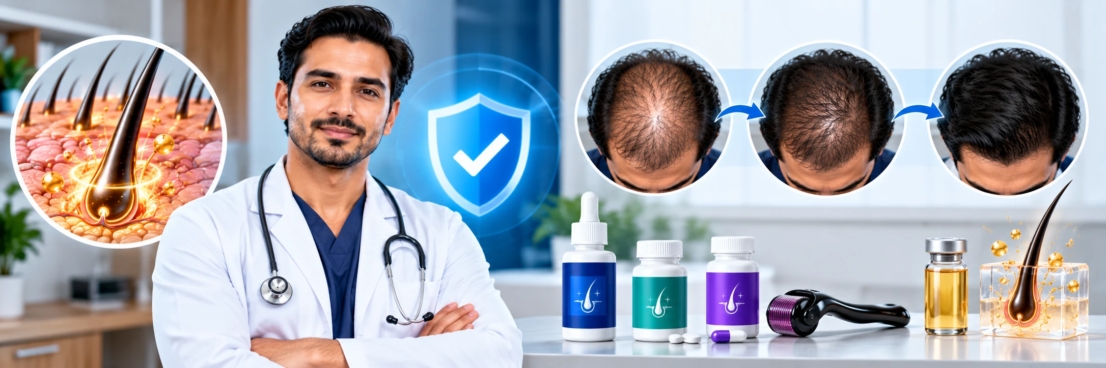 Doctor-Reviewed Minoxidil for Men Guide Doctor-reviewed Minoxidil for men guide showing hair follicle support, topical hair loss treatment, and hair density progress.
