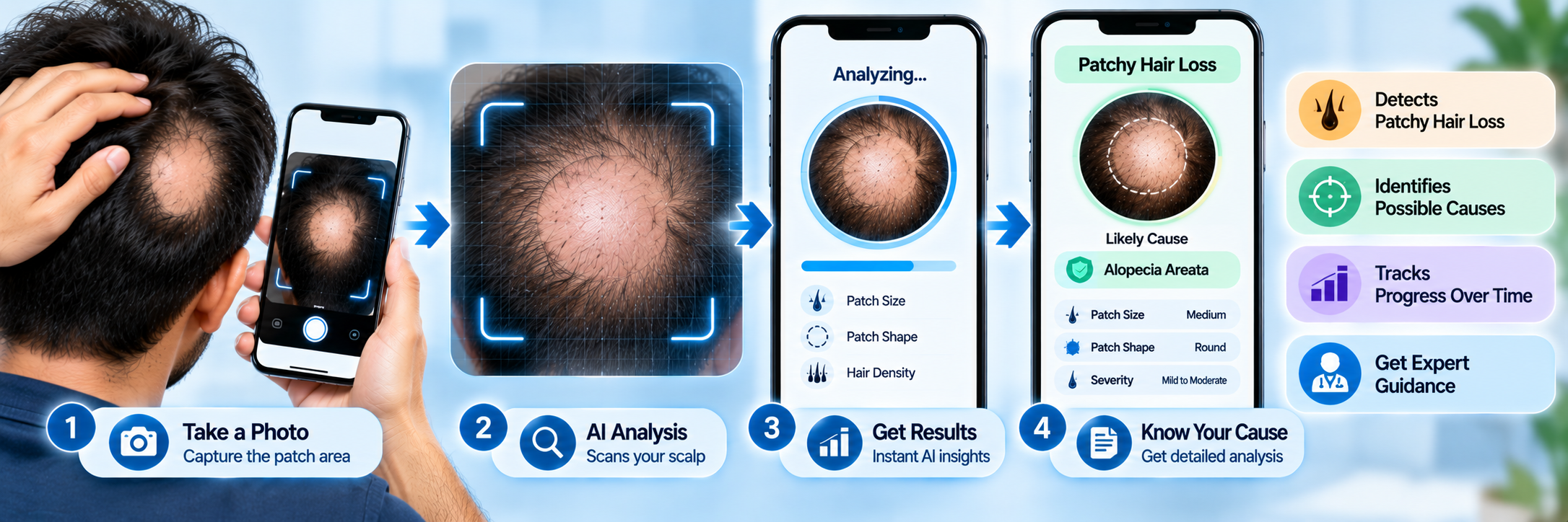 Patchy hair loss checker self-assessment on a smartphone