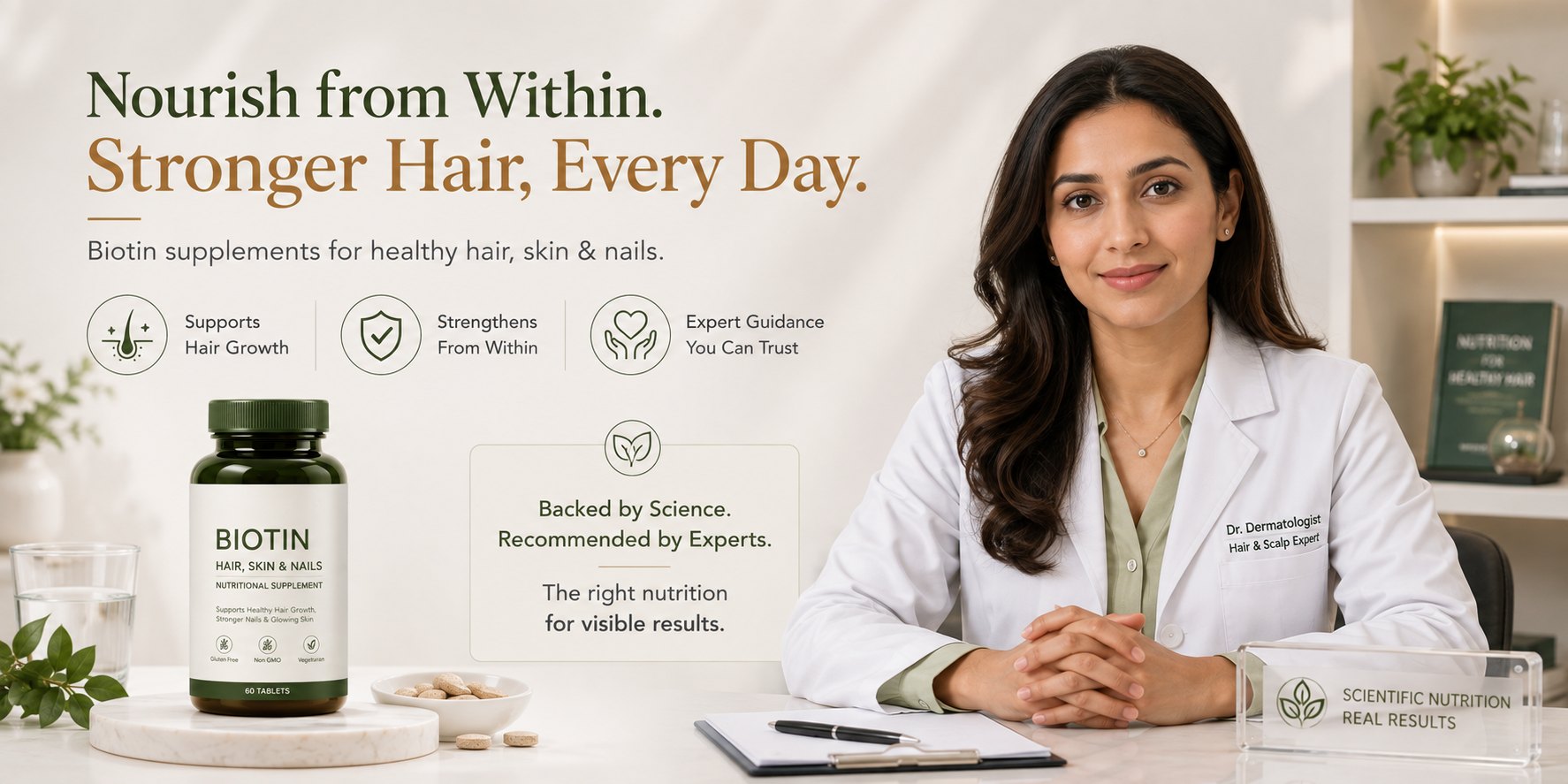 Biotin supplements for hair with nutritional guidance and dermatologist review