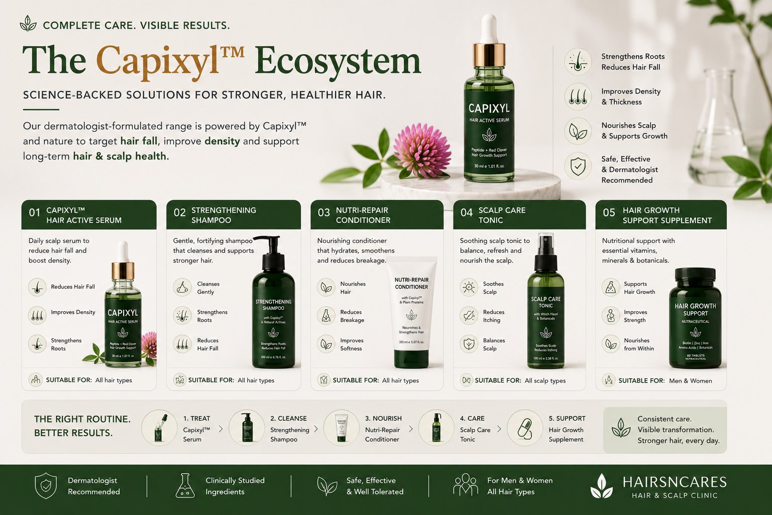 Capixyl serums and cosmetic hair-support product collection