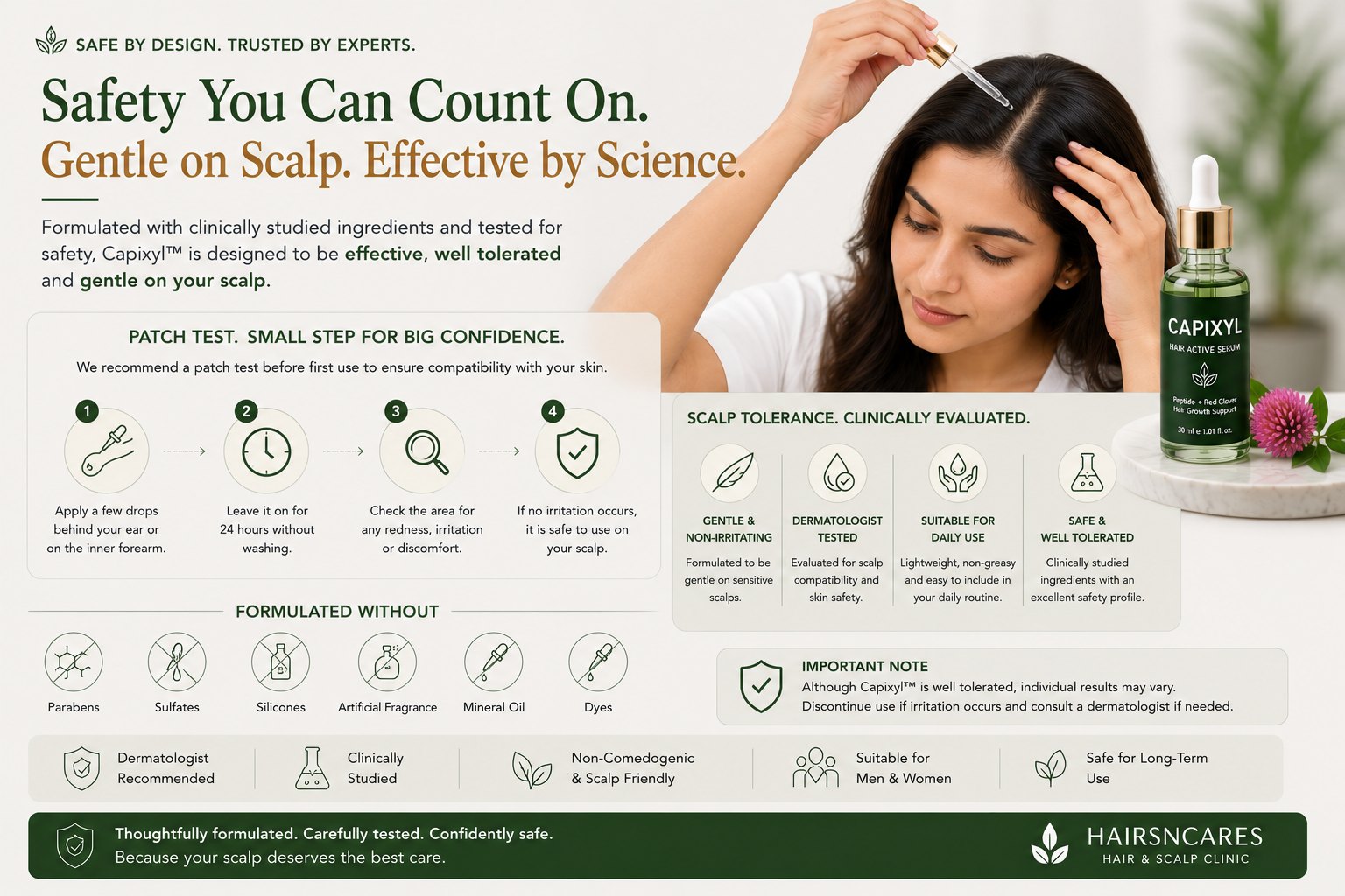Capixyl serum safety and patch-test guidance for scalp tolerance