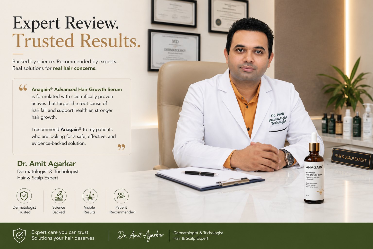 Dr. Amit Agarkar dermatologist reviewing Anagain haircare guidance