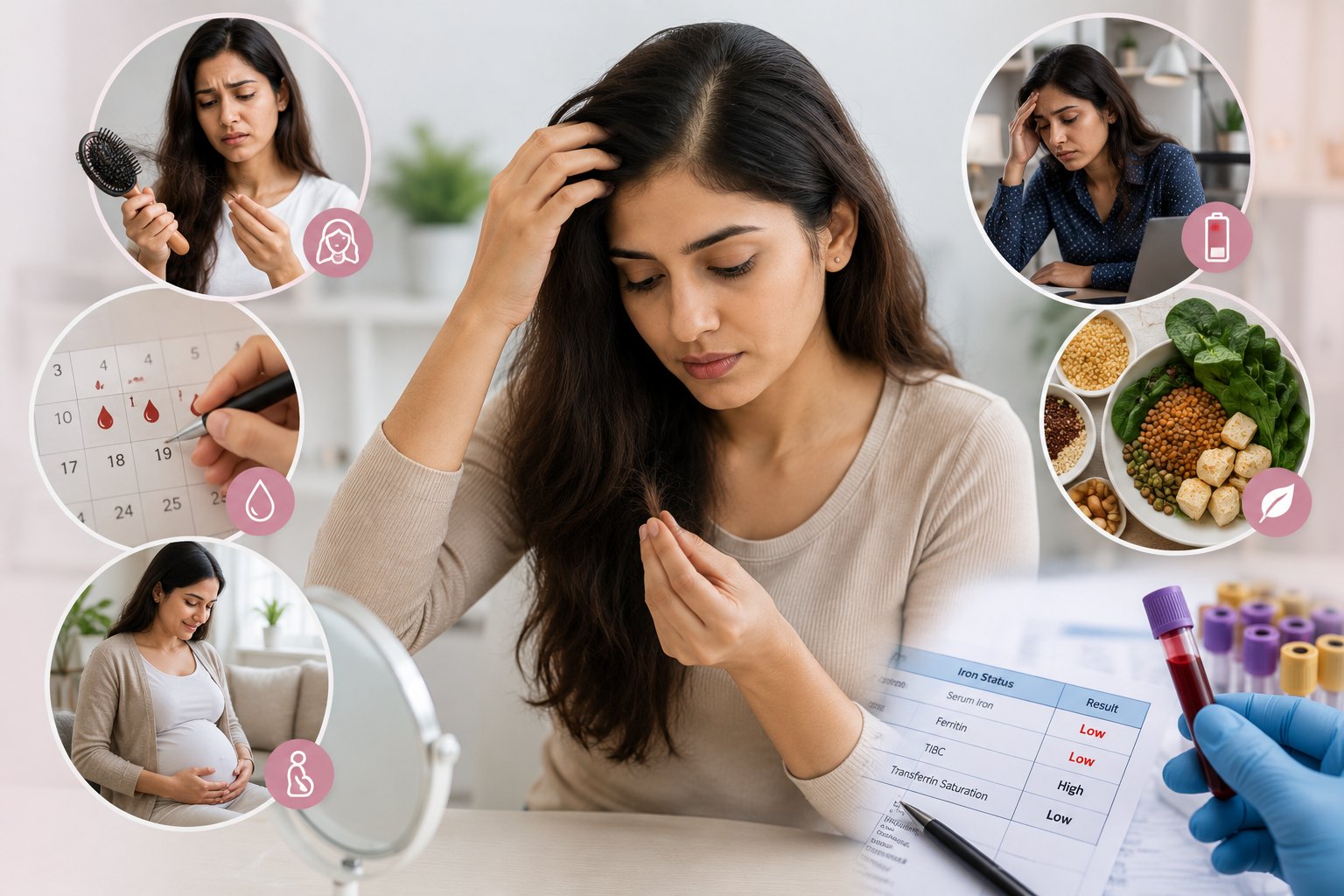 Women with iron-deficiency hair fall risk being assessed by a dermatologist