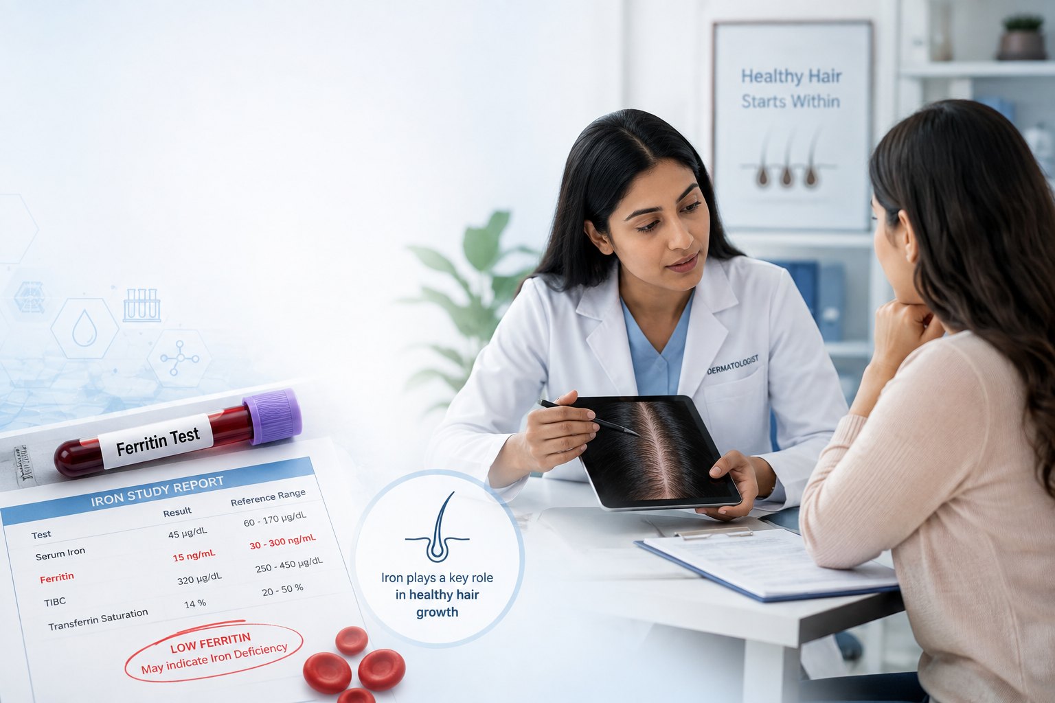 Iron supplements for hair fall with ferritin testing and doctor guidance