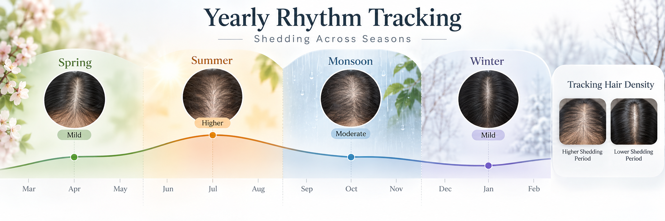 Tracking seasonal shedding rhythm across the year with hair density photos