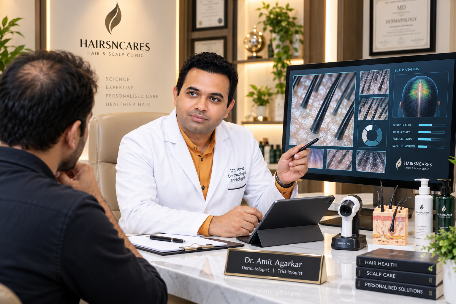 Dr. Amit Agarkar reviewing the caffeine shampoo hair-fall support guide