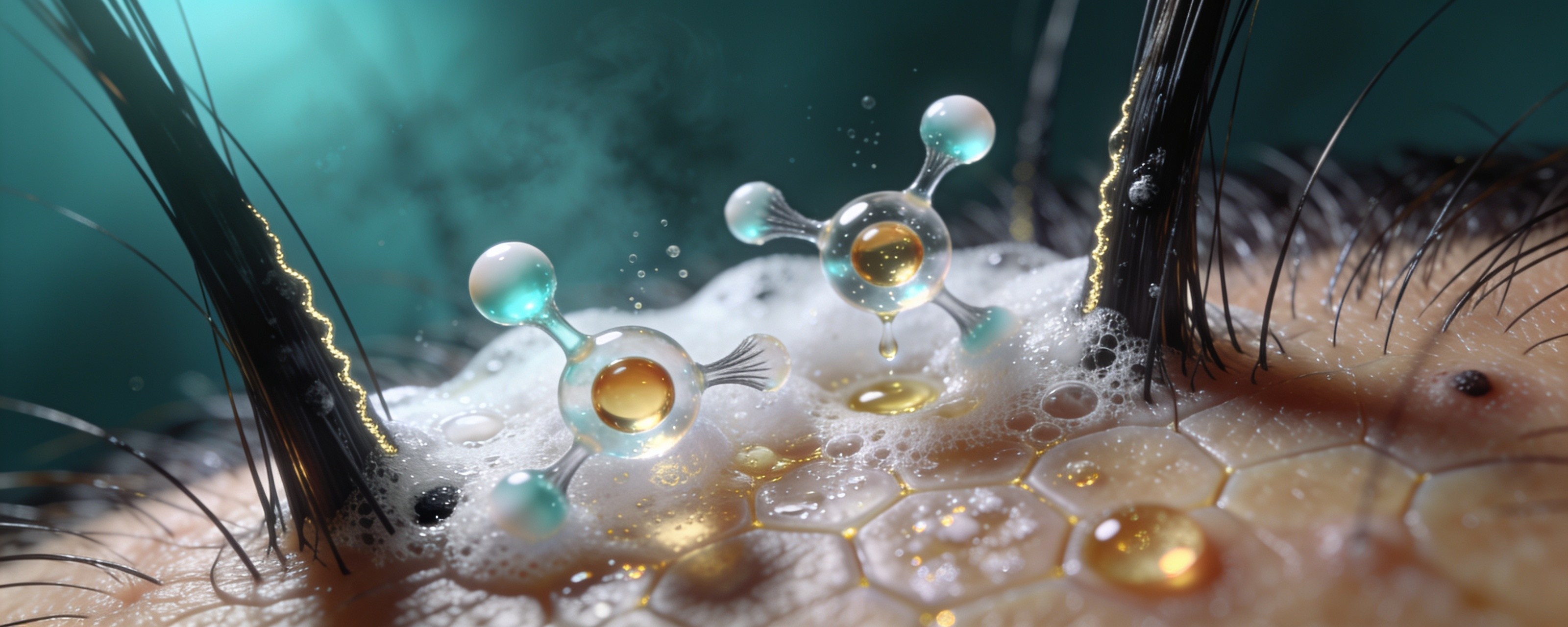 Gentle shampoo micelles lifting light oil while preserving scalp comfort