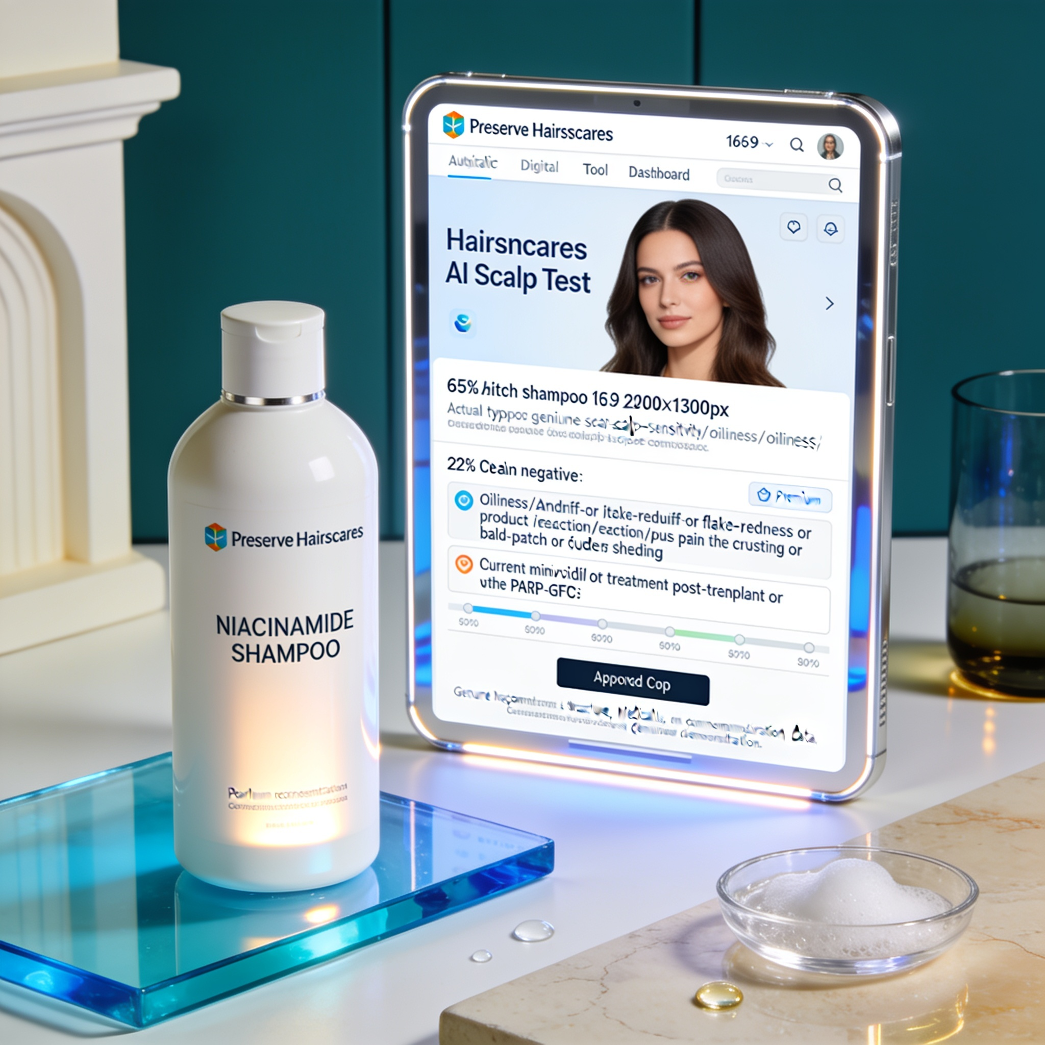AI Scalp Test dashboard assessing niacinamide shampoo suitability